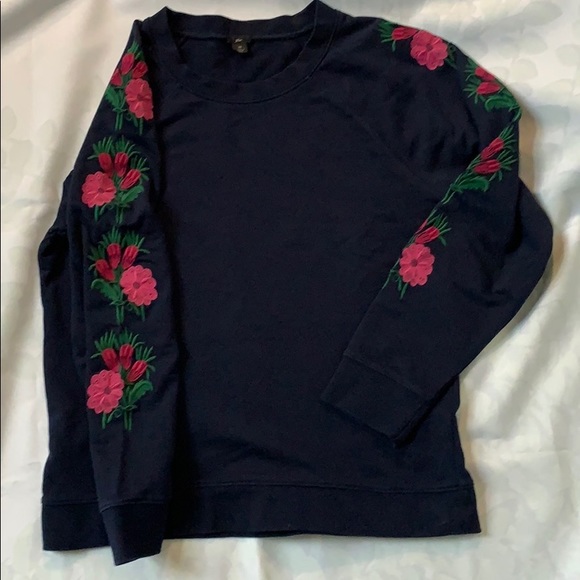 J Crew Sweatshirt withFloral Embroidery on Sleeves - Picture 4 of 7